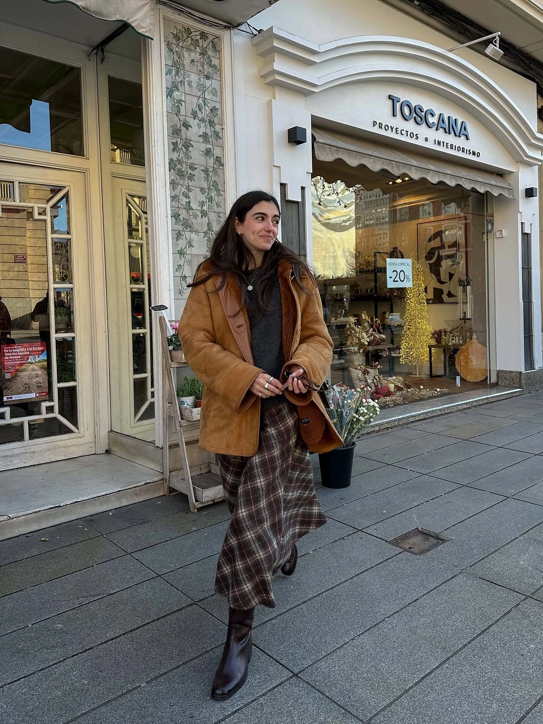 elegant winter skirt outfits for women Caramel Suede and a Plaid Maxi