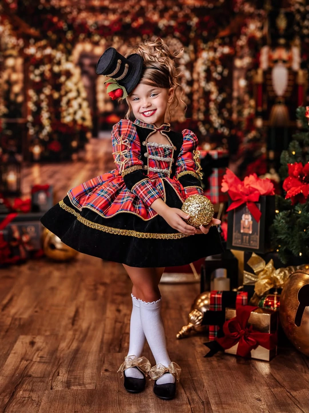 festive christmas outfits for kids 2026 - Plush Tartan Drama With a Touch of Magic