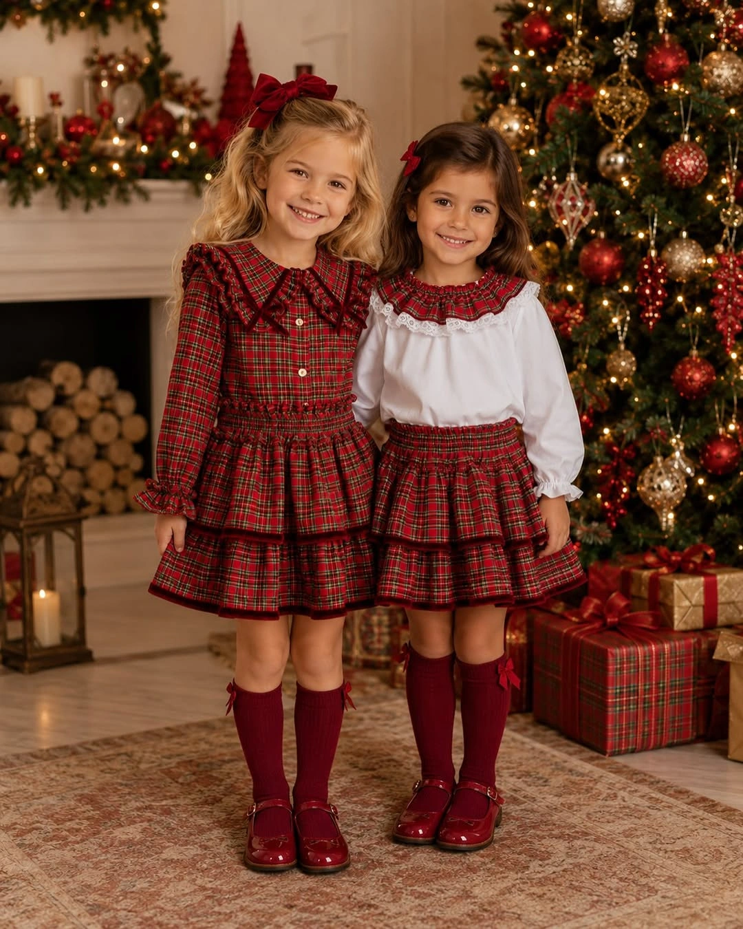 festive christmas outfits for kids 2026 Classic Tartan With a Little Holiday Drama