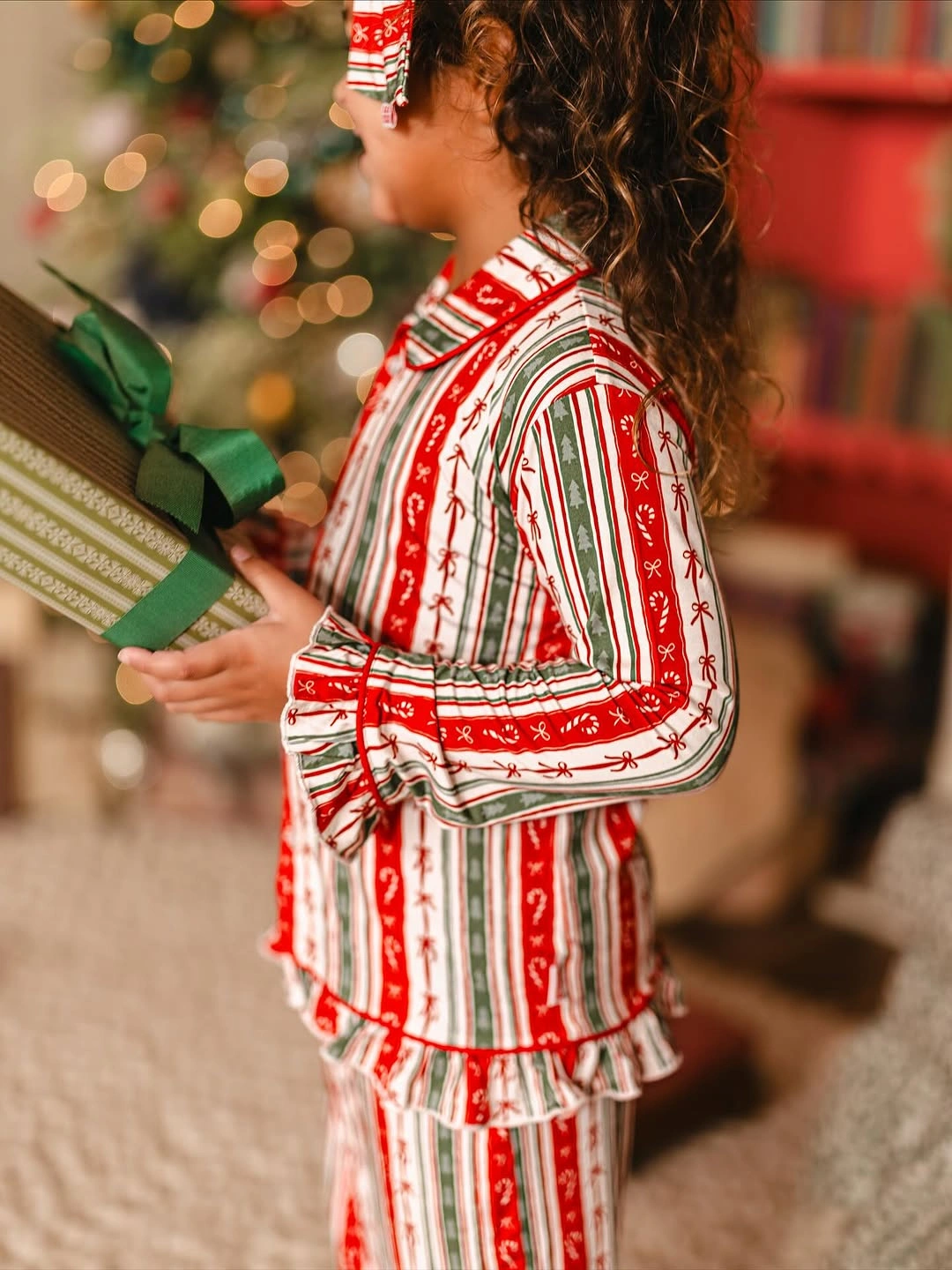 festive christmas outfits for kids 2026 Playful Holiday Pajamas in Red Green and White