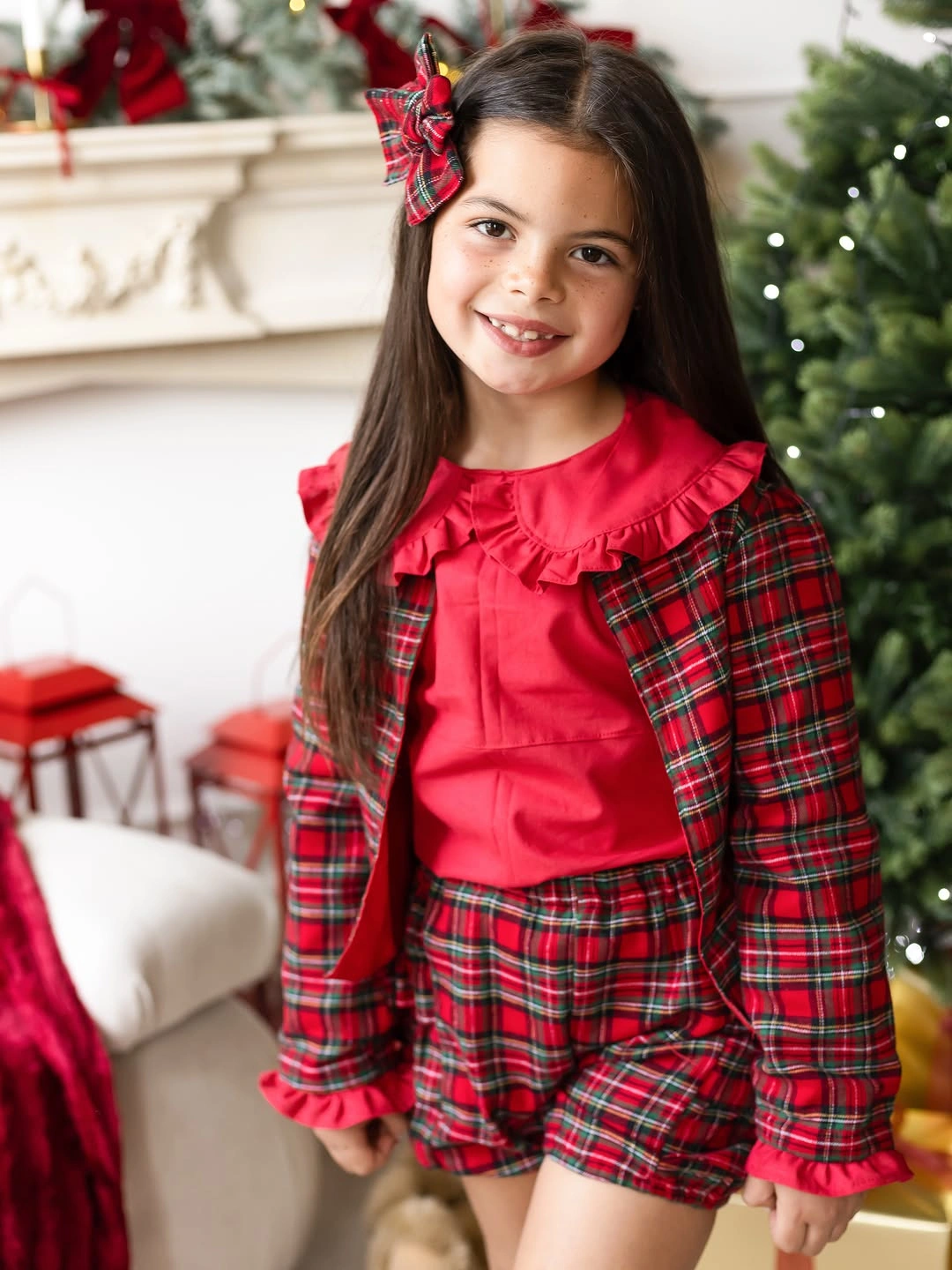 festive christmas outfits for kids 2026 Preppy Plaid With a Bright Red Twist