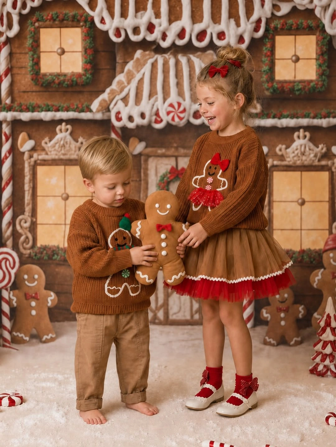 festive christmas outfits for kids 2026 Gingerbread Knits for a Cozy Country Christmas