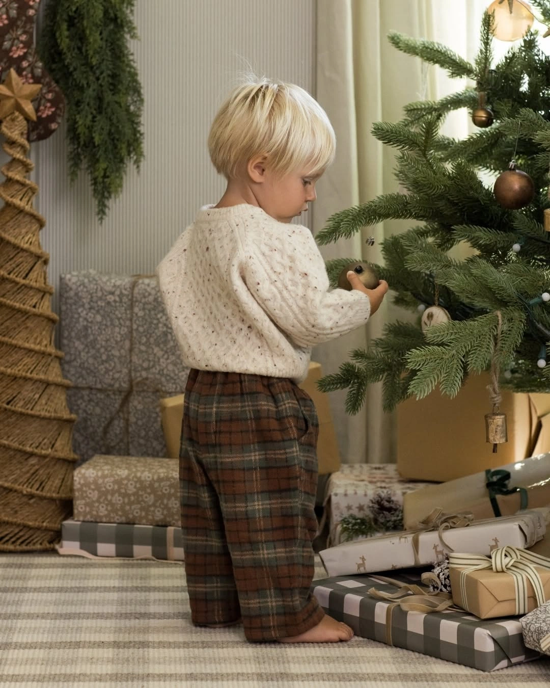 festive christmas outfits for kids 2026 - Cozy Christmas Layers in Cream and Tartan