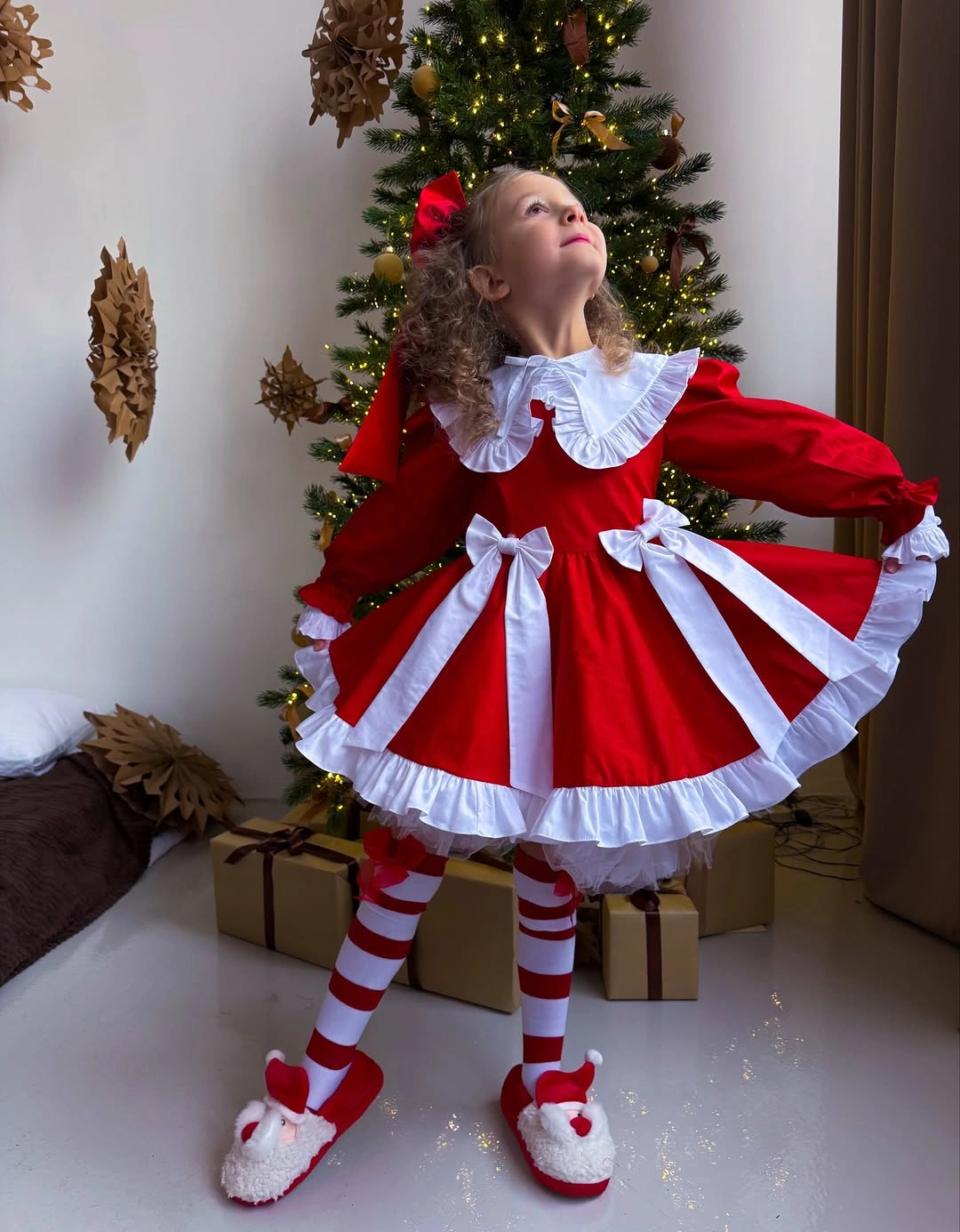 festive christmas outfits for kids 2026 - Playful Red and White Christmas Party Dressing