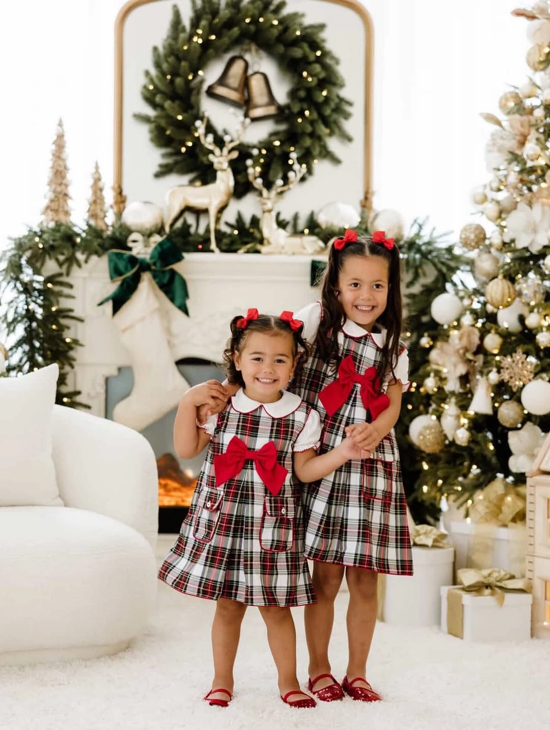 festive christmas outfits for kids 2026 - Classic Tartan Matching Dresses for Christmas Morning