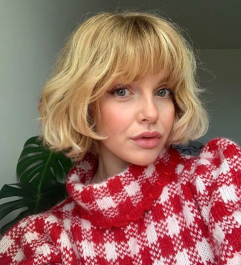 french bob cut Golden Blonde Bob With Full Fringe