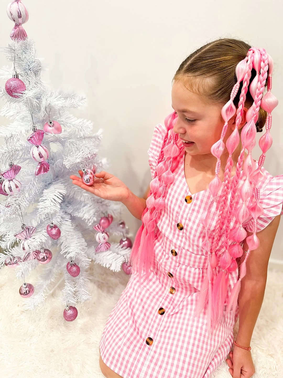 glamorous christmas hairstyles 2026 - Pink Braided Christmas Fantasy