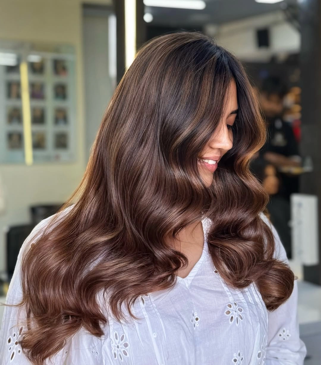 gorgeous november hair colours 2026 Glossy Chocolate Waves With a Soft November Glow