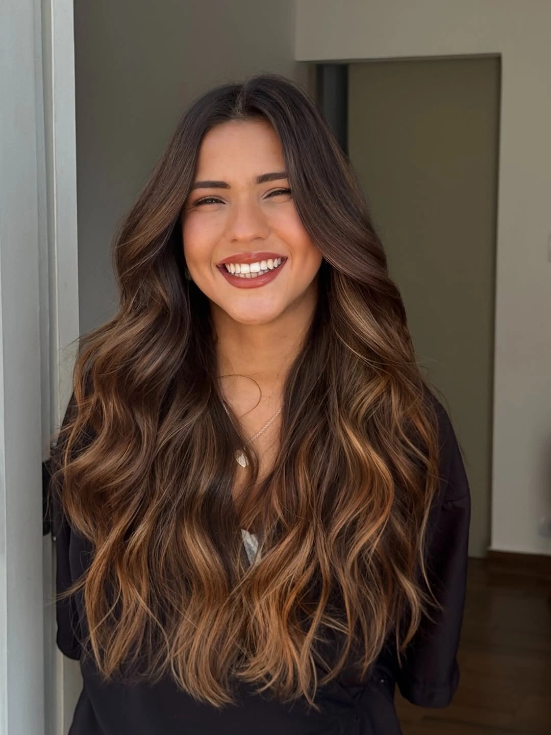 gorgeous november hair colours 2026 - Rich Brunette with Caramel Ribbon Highlights