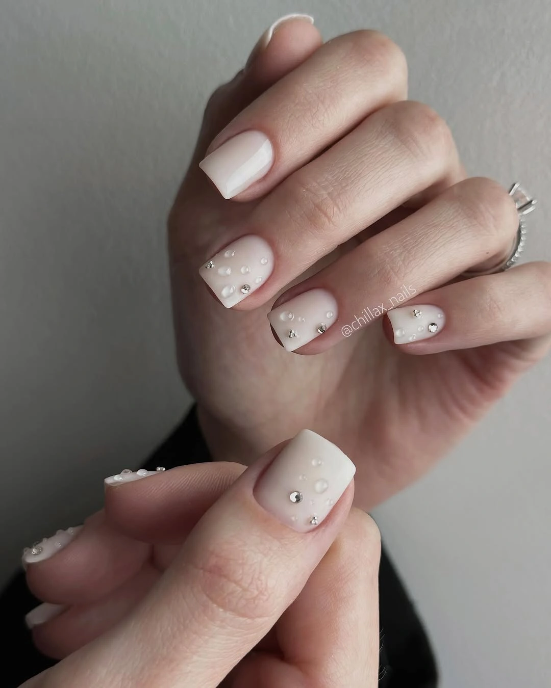 gorgeous short nails 2027 White Pearl Embellished Nails