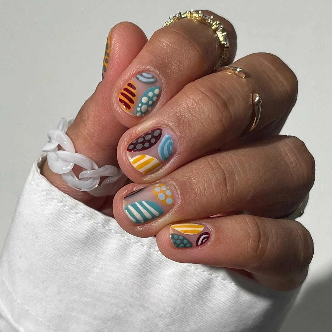 gorgeous short nails 2027 Playful Multicolor Geometric Short Nails