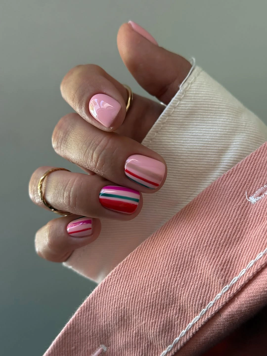 gorgeous short nails 2027 Pink Stripes With A Playful Pop