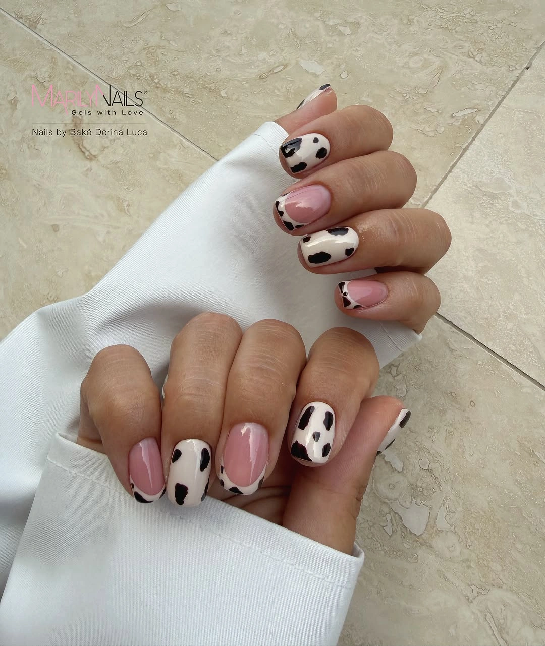 gorgeous short nails 2027 Pink And Black Cow Print