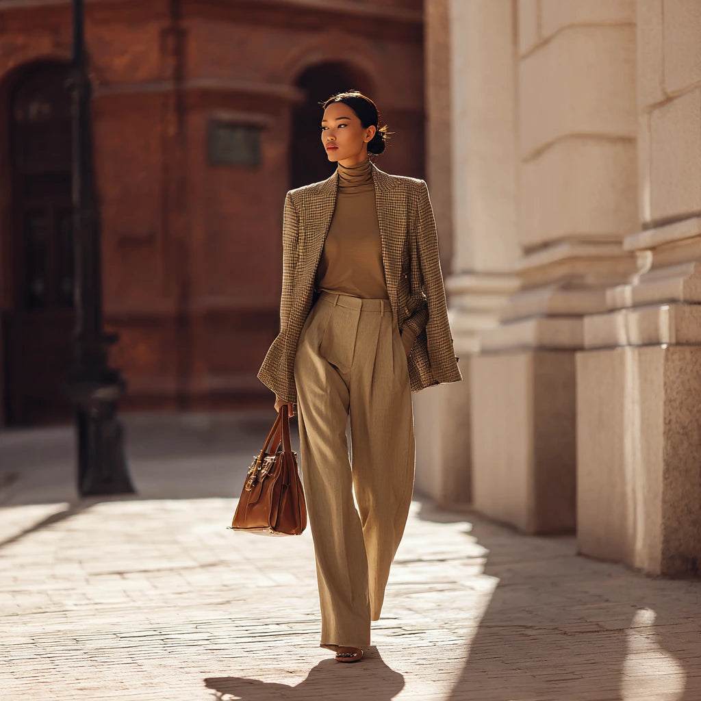 Checked Blazer with Wide-Leg Trousers and Turtleneck — Winter Outfits