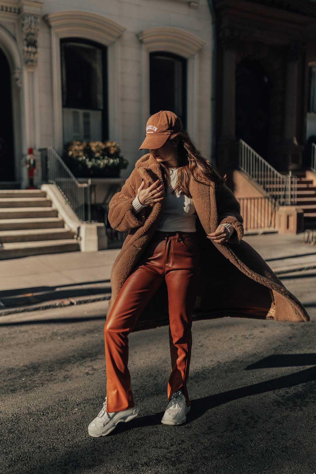 Teddy Coat Comfort Meets Leather Trousers Edge — Winter Outfits