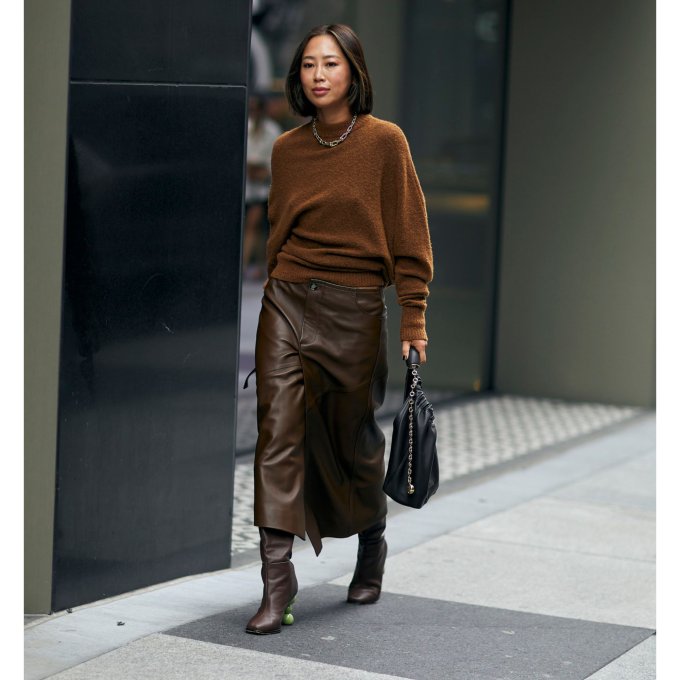 Monochromatic Brown Knit and Leather — Winter Outfits