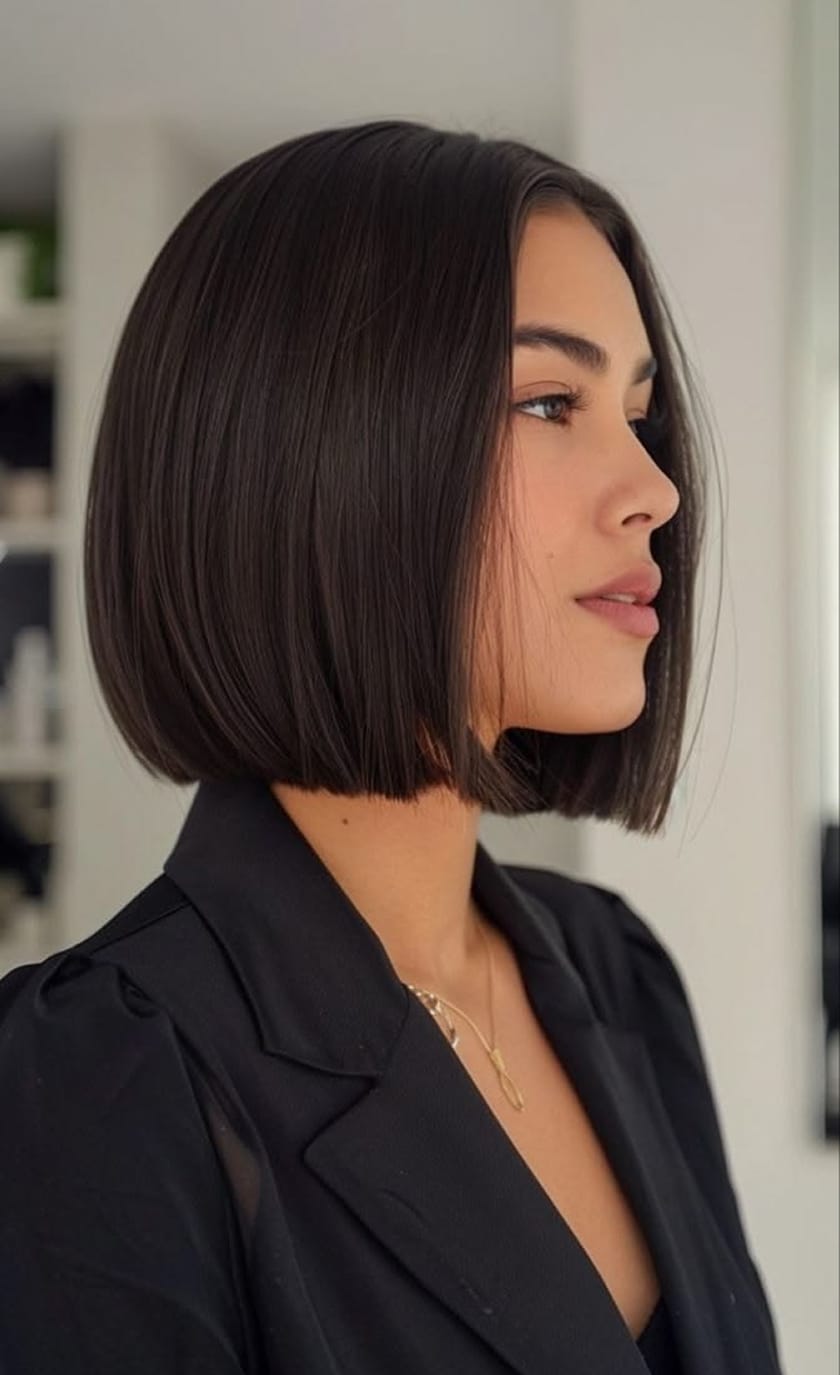 Sleek Blunt Chin Bob — Winter Haircuts for Thick Hair