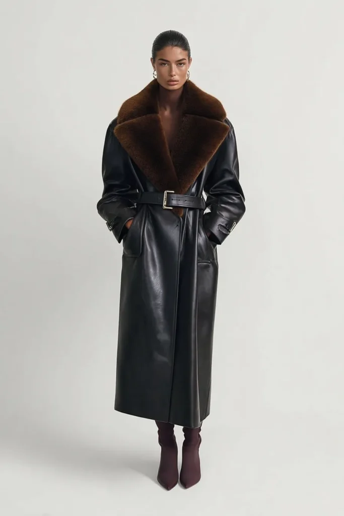 Luxurious Black Leather Coat with Shearling Collar Luxurious Black Leather Coat with Shearling Collar β Cold Weather Outfits