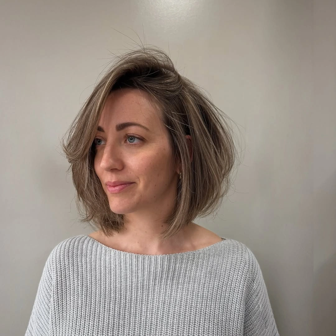 modern bobbed haircut Soft Grey Brown Bob With Side Volume