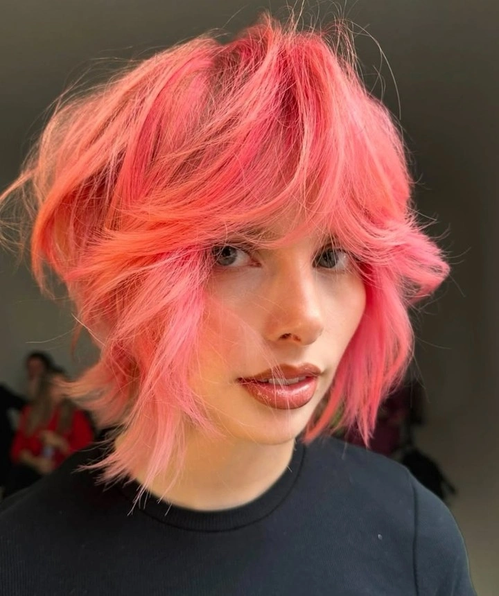 modern bobbed haircut Playful Pink Shag Bob With Plenty of Movement