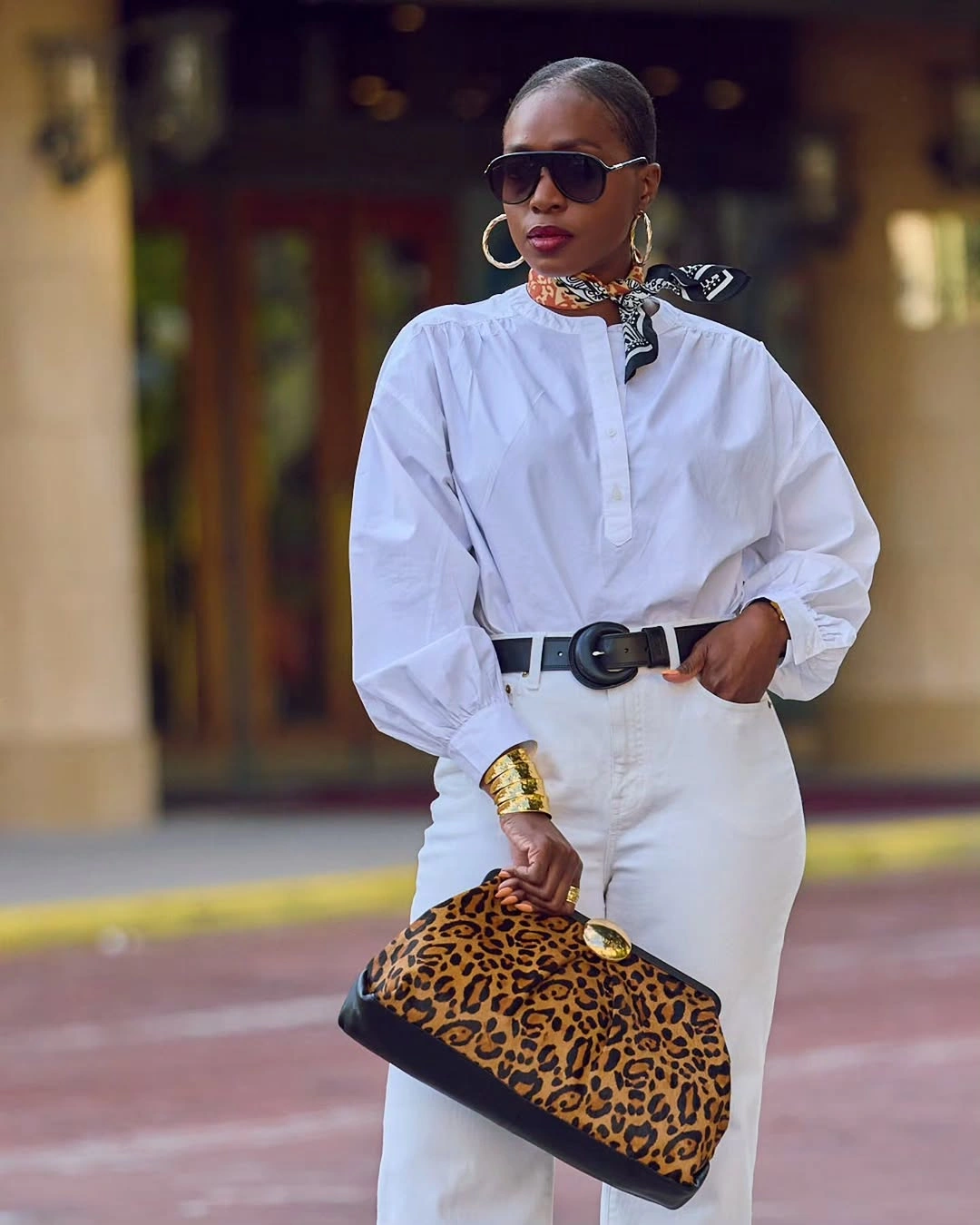 modern business casual dress code for women - White Monochrome Dressing With a Leopard Accent