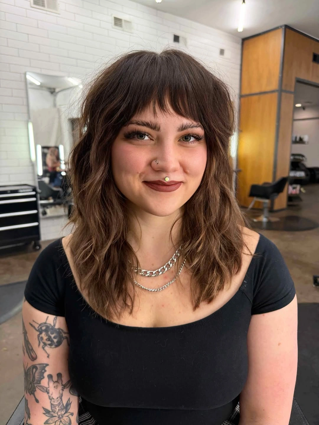 modern haircuts for plus size women 2027 Medium-Length Shag With Soft Bangs