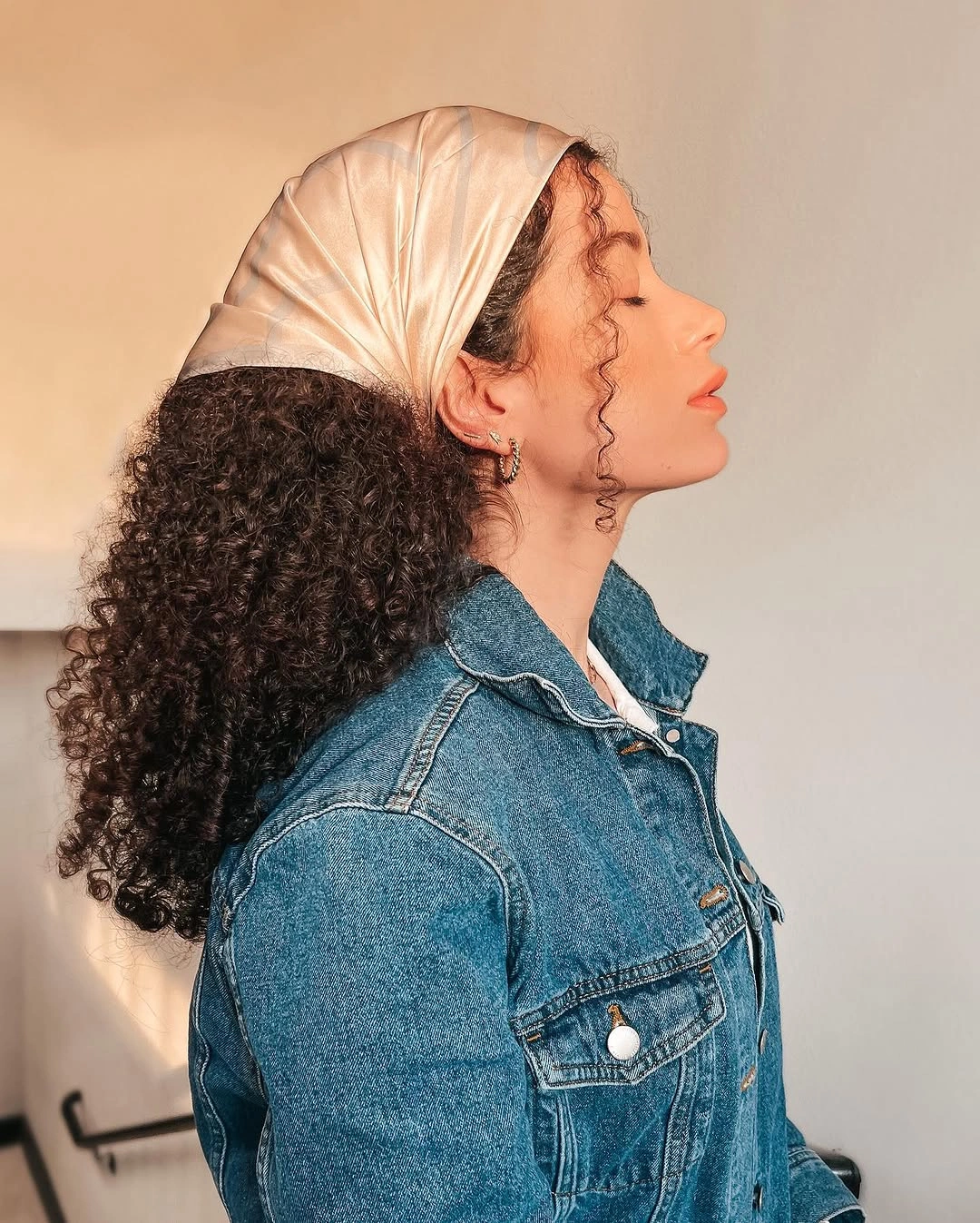 modern scarf hairstyle Silk Headscarf With Natural Curls