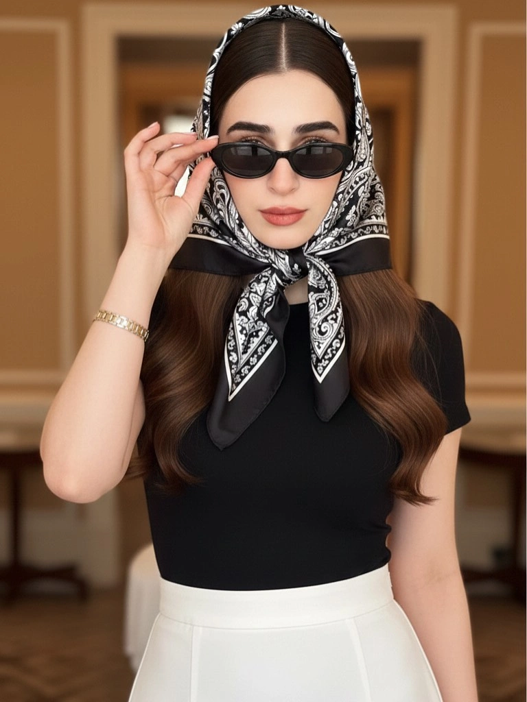 modern scarf hairstyle Silky Headscarf With Glossy Waves