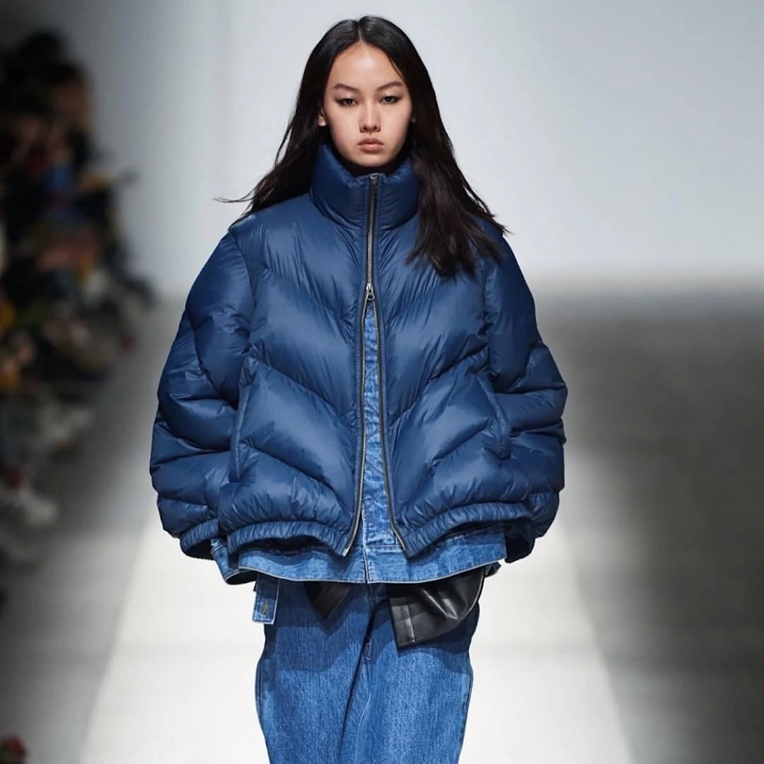 modern & trendy down jackets 2027 Blue Puffer with Denim on Denim Styling
