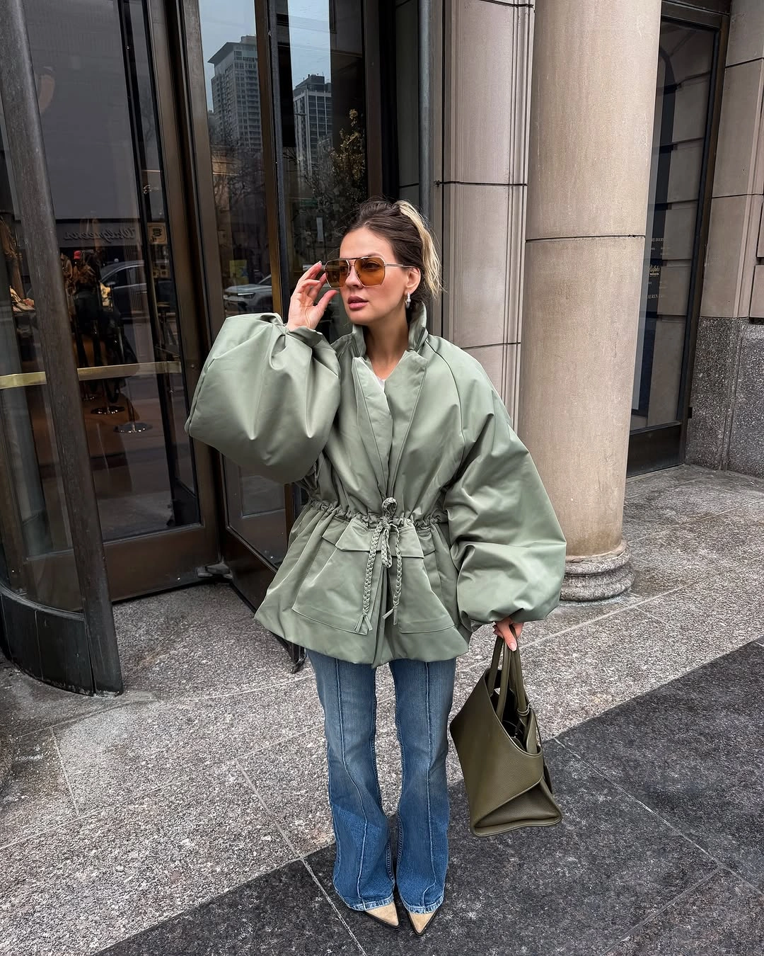 modern & trendy down jackets 2027 Soft Sage Puffer with a Sculpted Waist