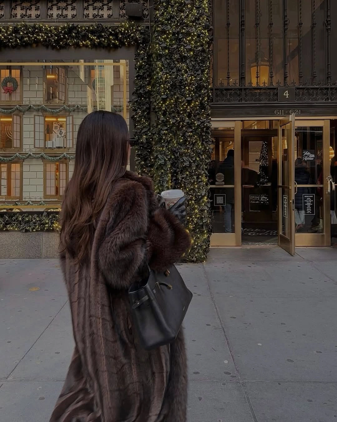 modern winter fashion for women 2026 2027 Dark Fur for a Festive City Afternoon