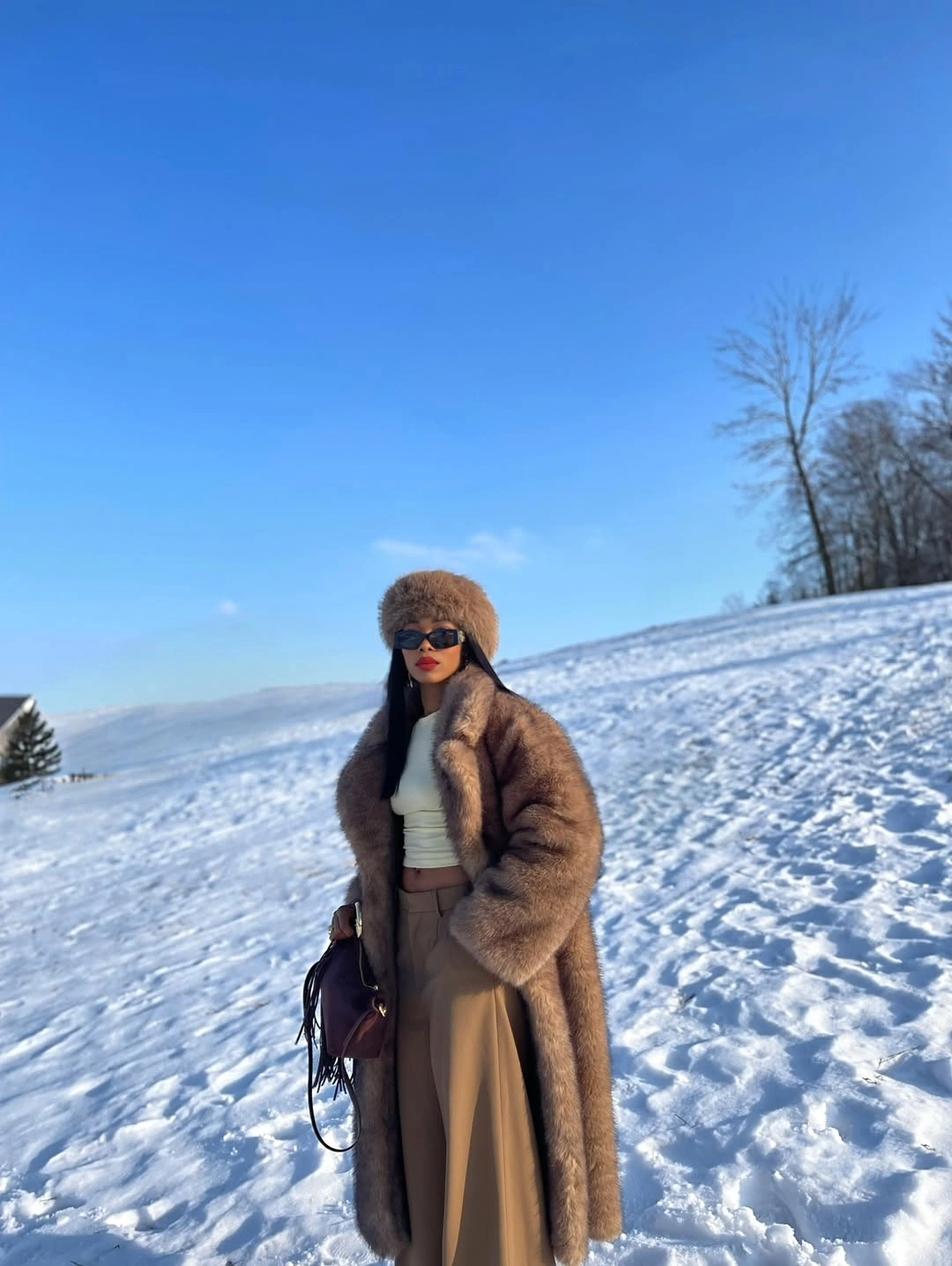 modern winter fashion for women 2026 2027 Warm Brown Layers for a Snowy Day