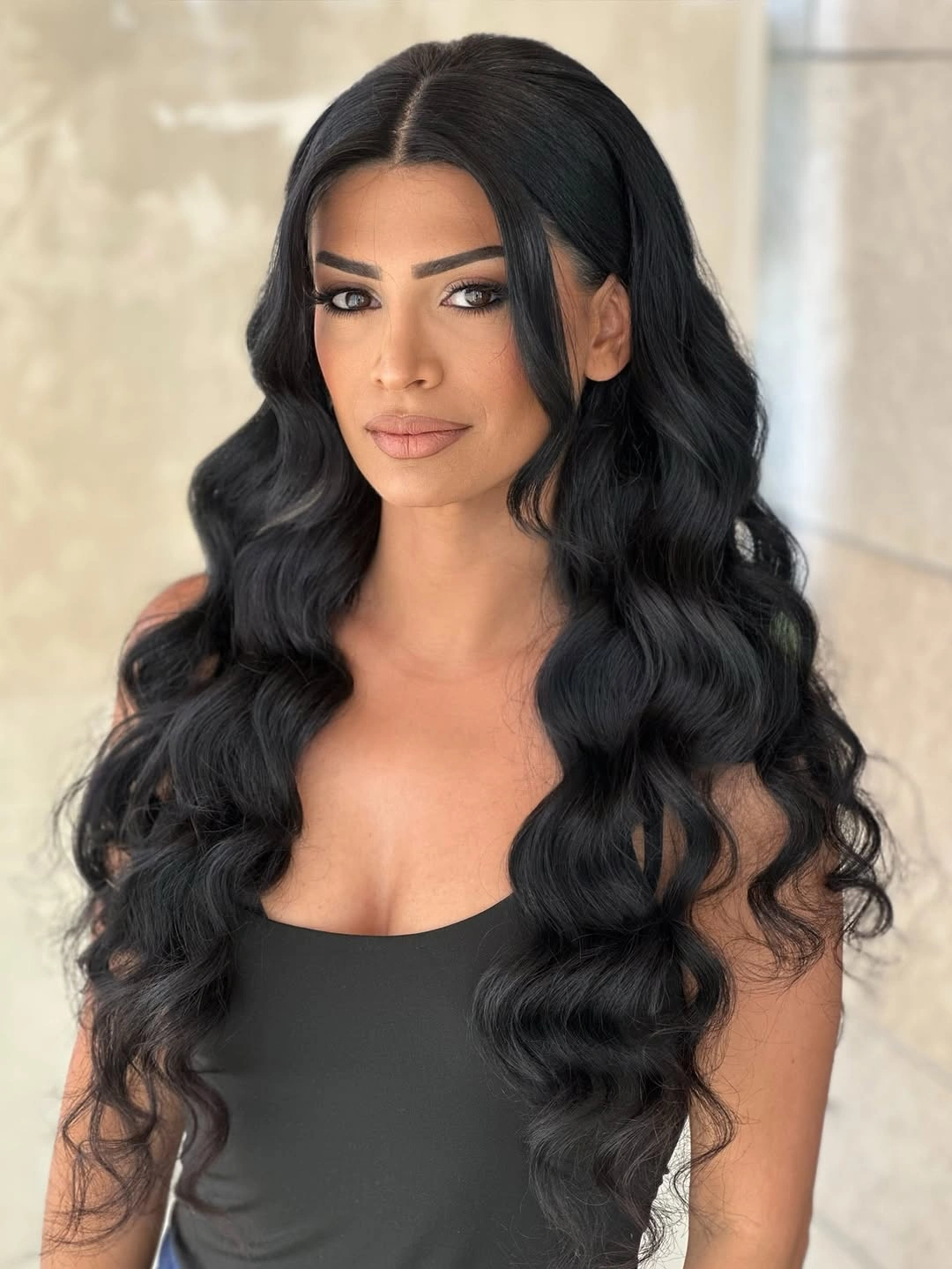 pretty deep waves hair Long Black Waves With a Middle Part