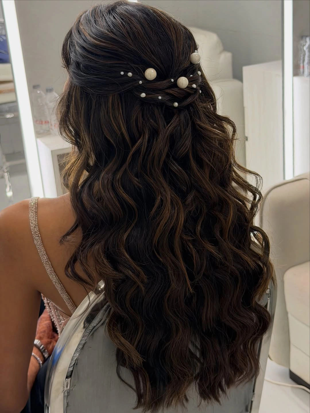 pretty deep waves hair - Half-Up Black Waves with Pearl Hair Accessories