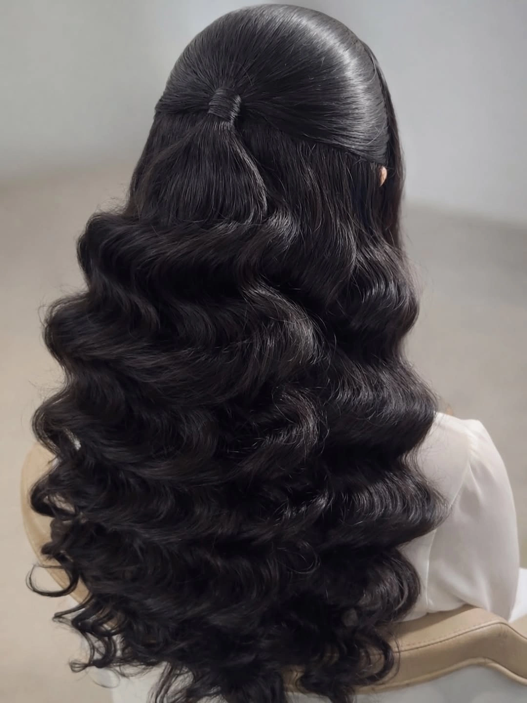 pretty deep waves hair - Half-Up Black Waves with a Sleek Crown