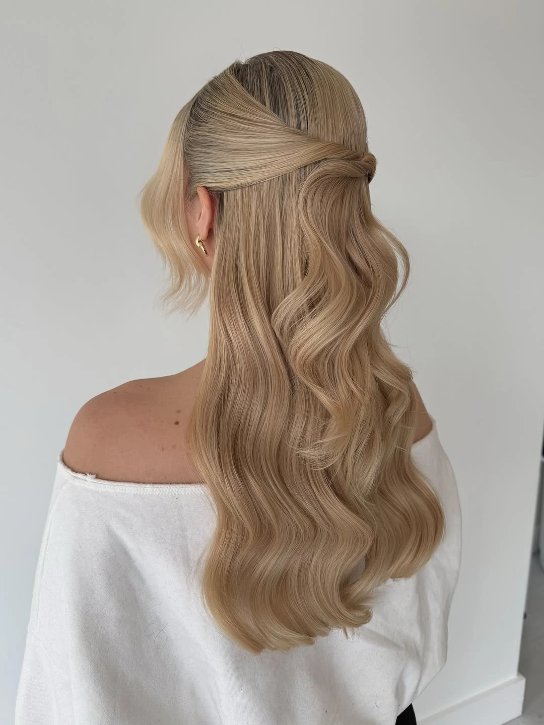 pretty deep waves hair Soft Blonde Half-Up Waves With a Polished Finish