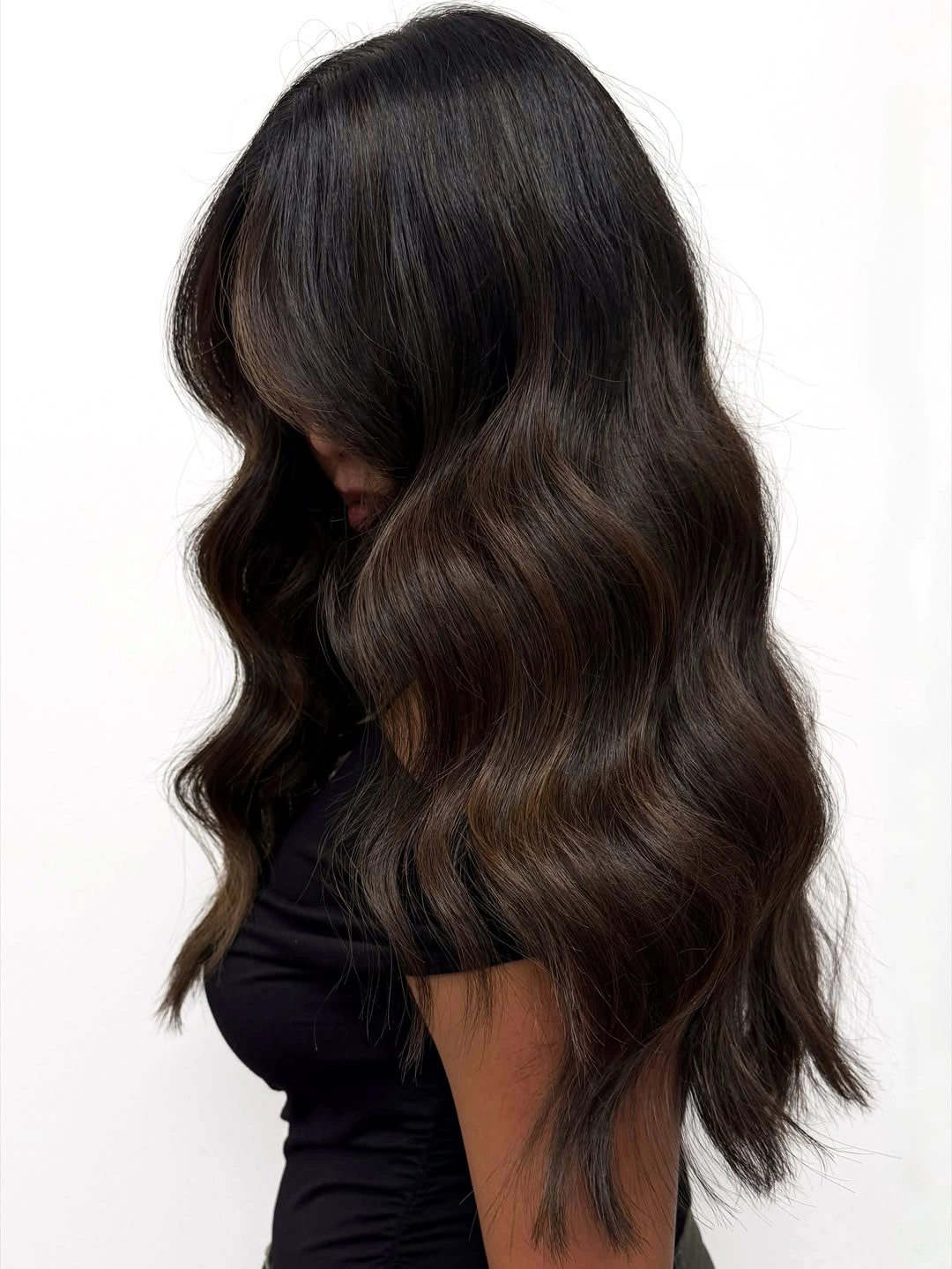 rich and cozy winter hair color ideas for brunettes Glossy Dark Espresso With Soft Brown Dimension