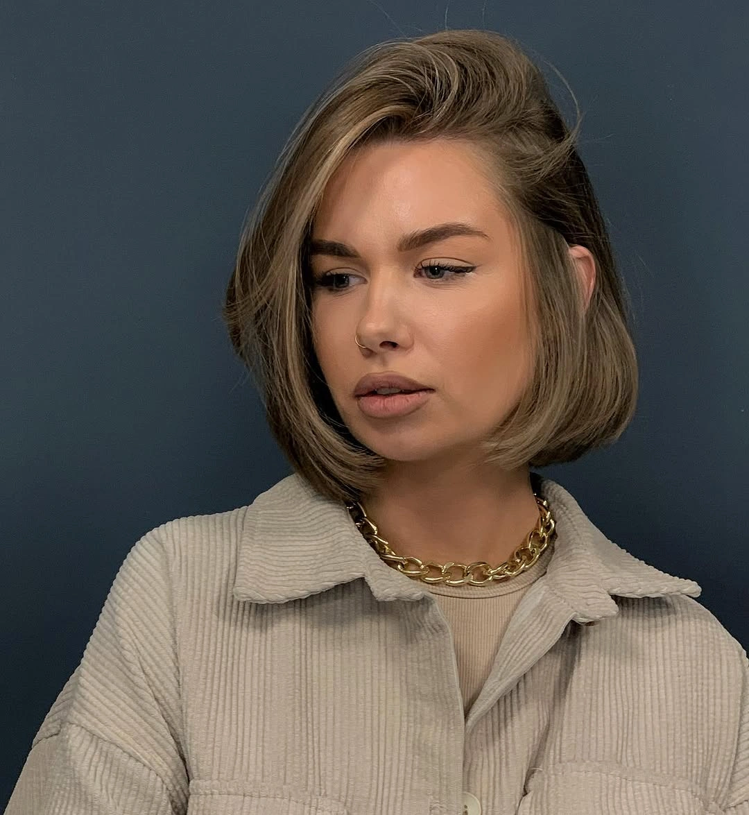 short bob hairstyle Rounded Brunette Bob With Polished Volume