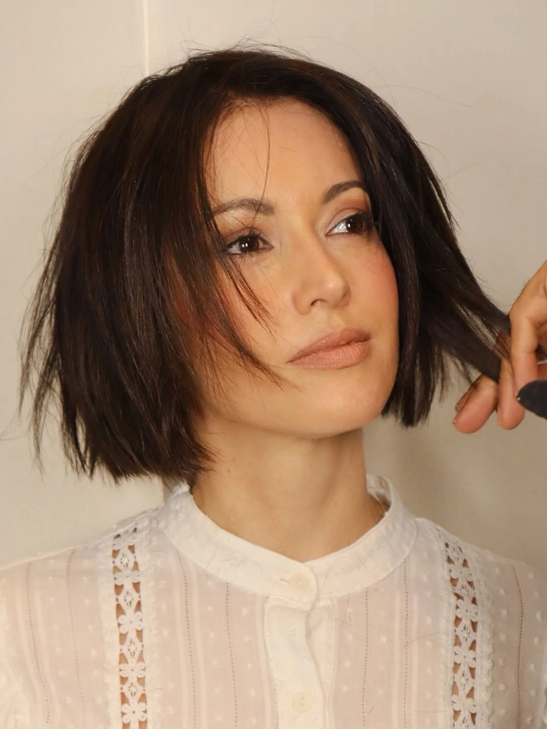 short bob hairstyle Choppy Brunette Bob With Face Framing Pieces