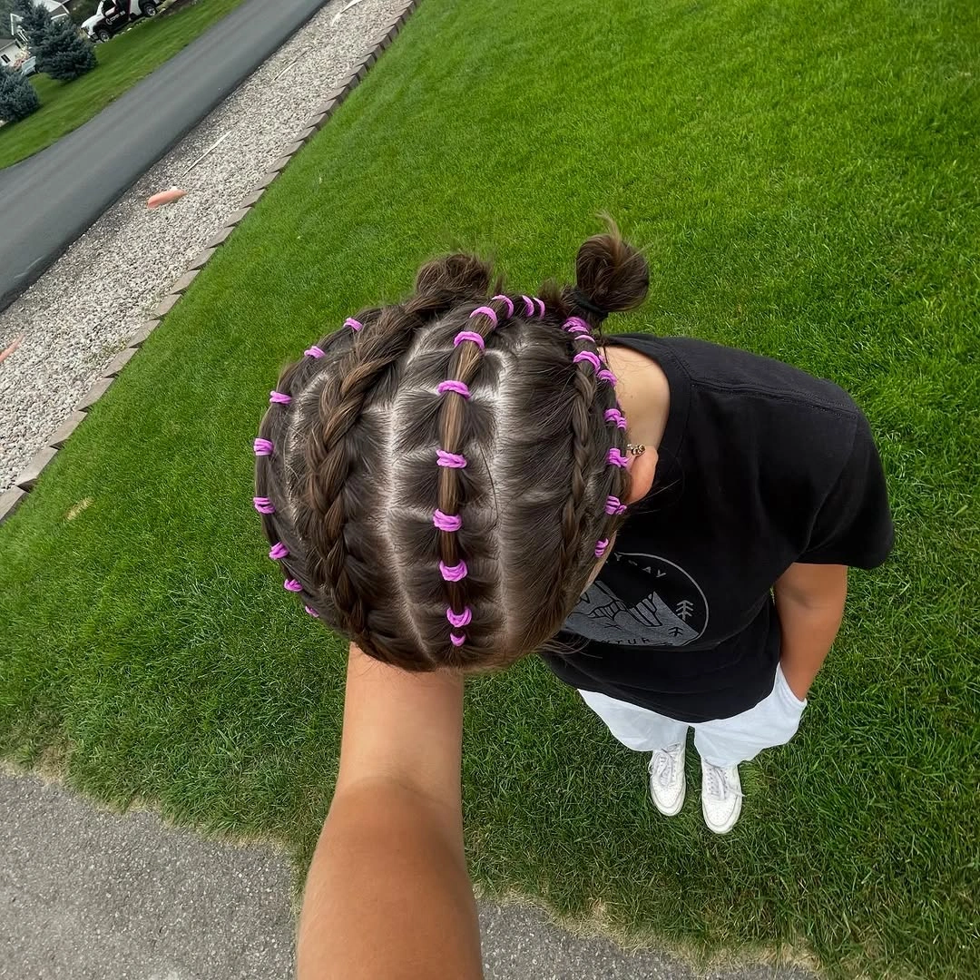 sstylish sports hairstyle Braided Rows With Bright Elastics