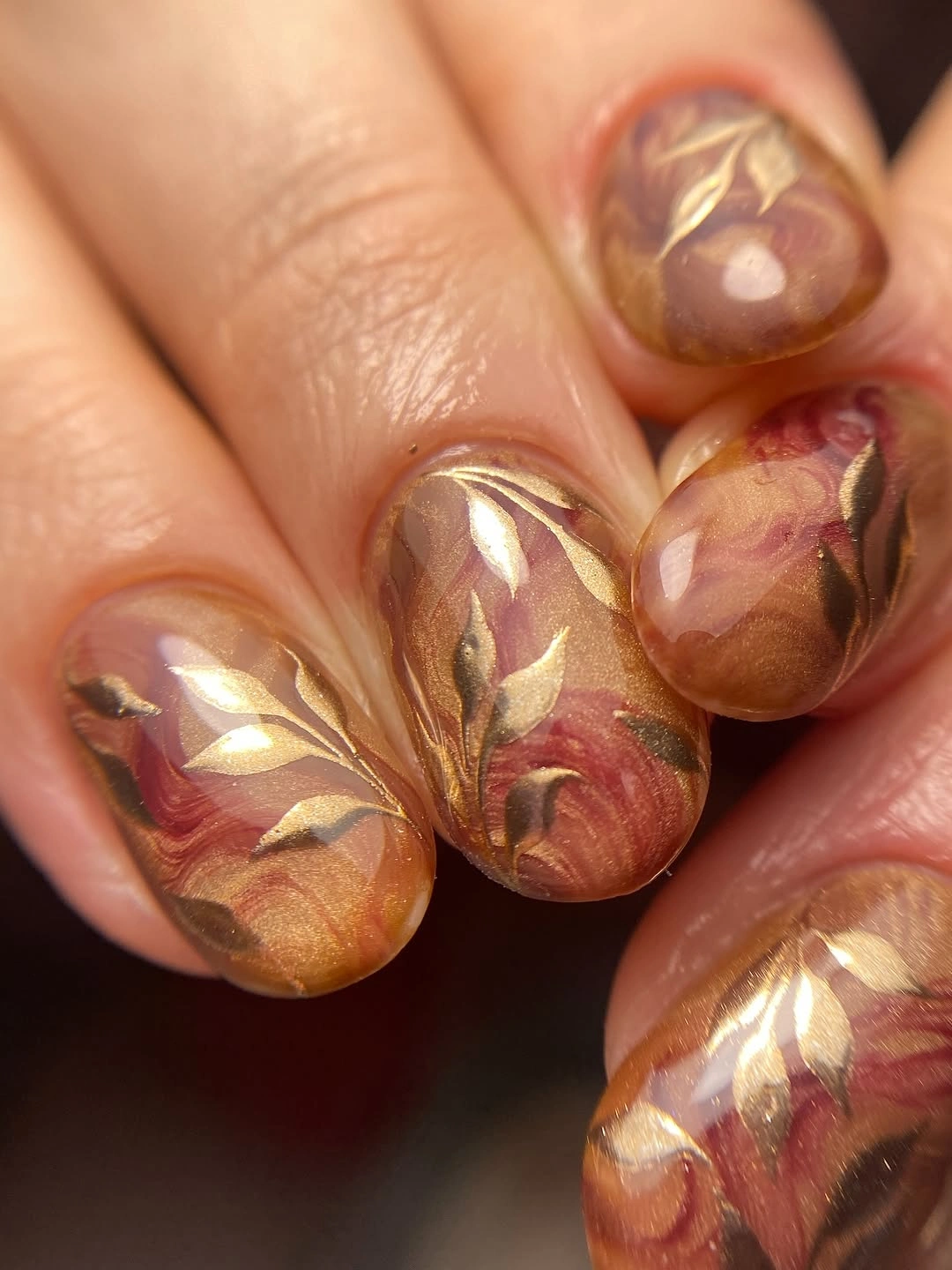 stunning november nails colors 2026 Golden Autumn Swirl Nails