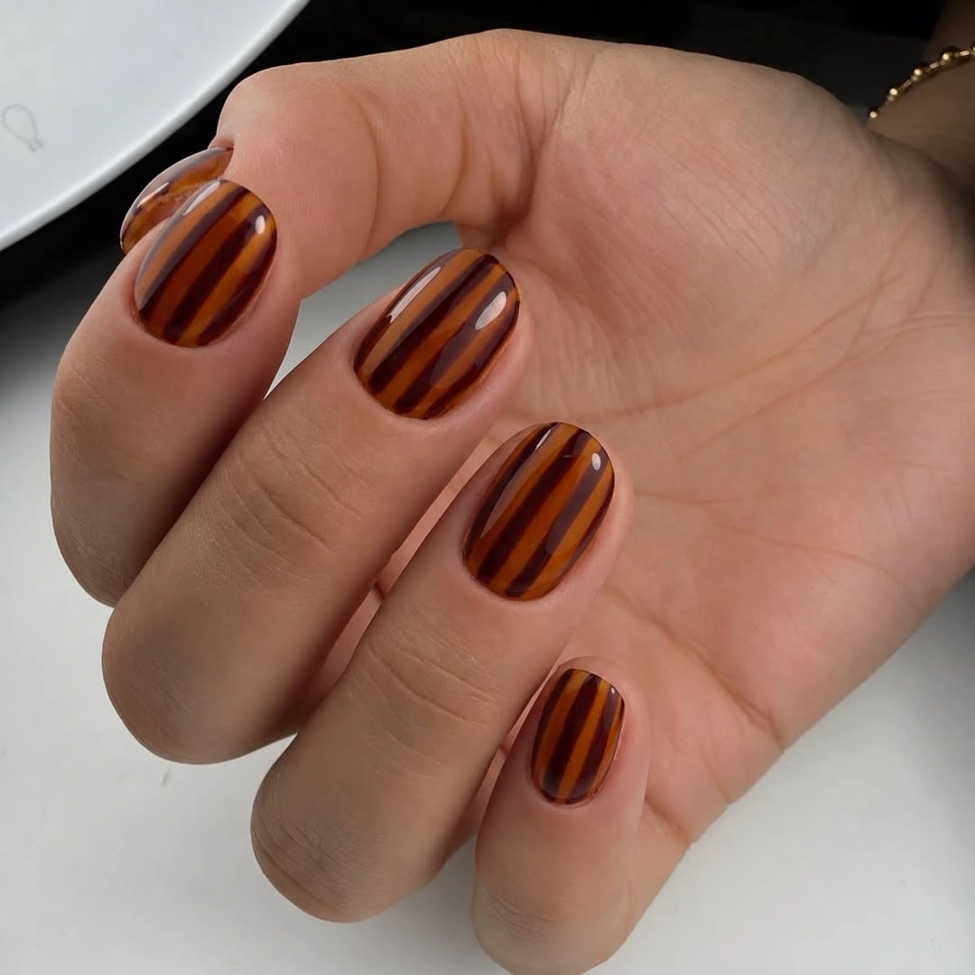 stunning november nails colors 2026 Glossy Tortoiseshell Stripes for Short November Nails