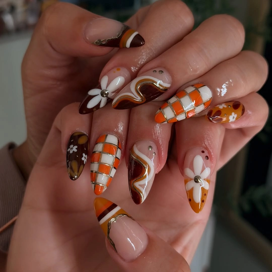 stunning november nails colors 2026 Pumpkin Spice Almond Nails