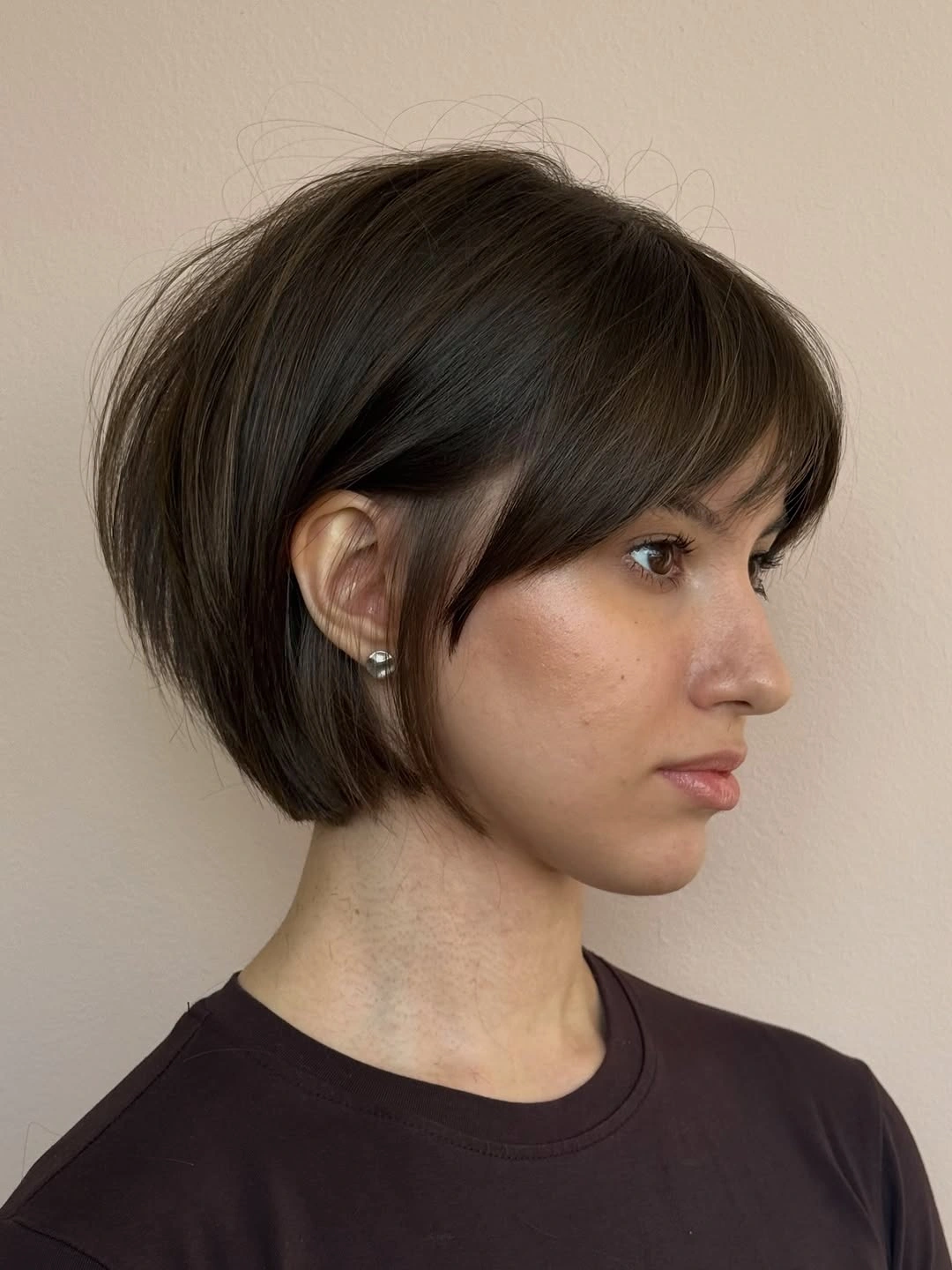 short haircut for women Soft Brunette Crop With Rounded Layers
