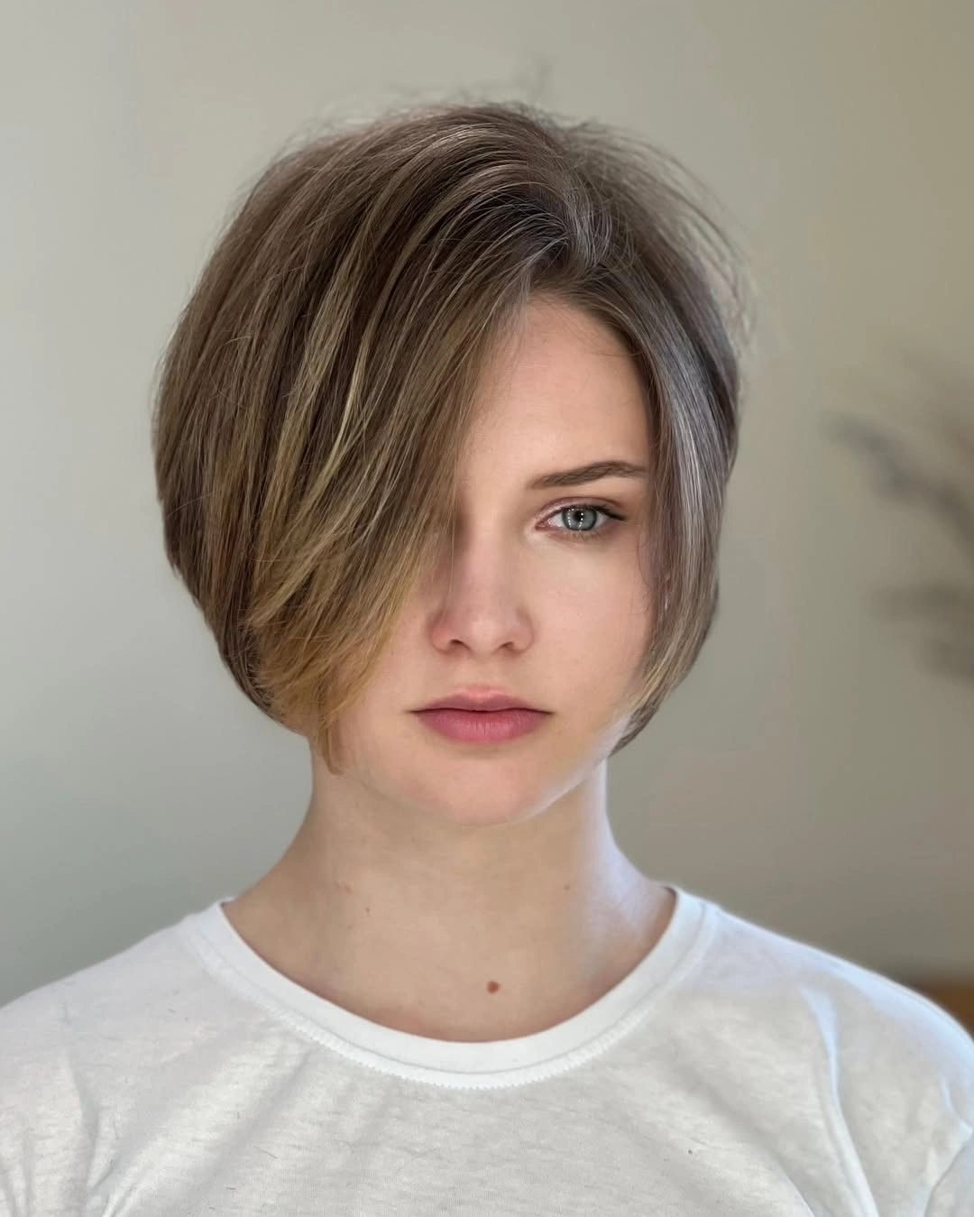 short haircut for women Soft Brunette Bob With Sweeping Side Fringe