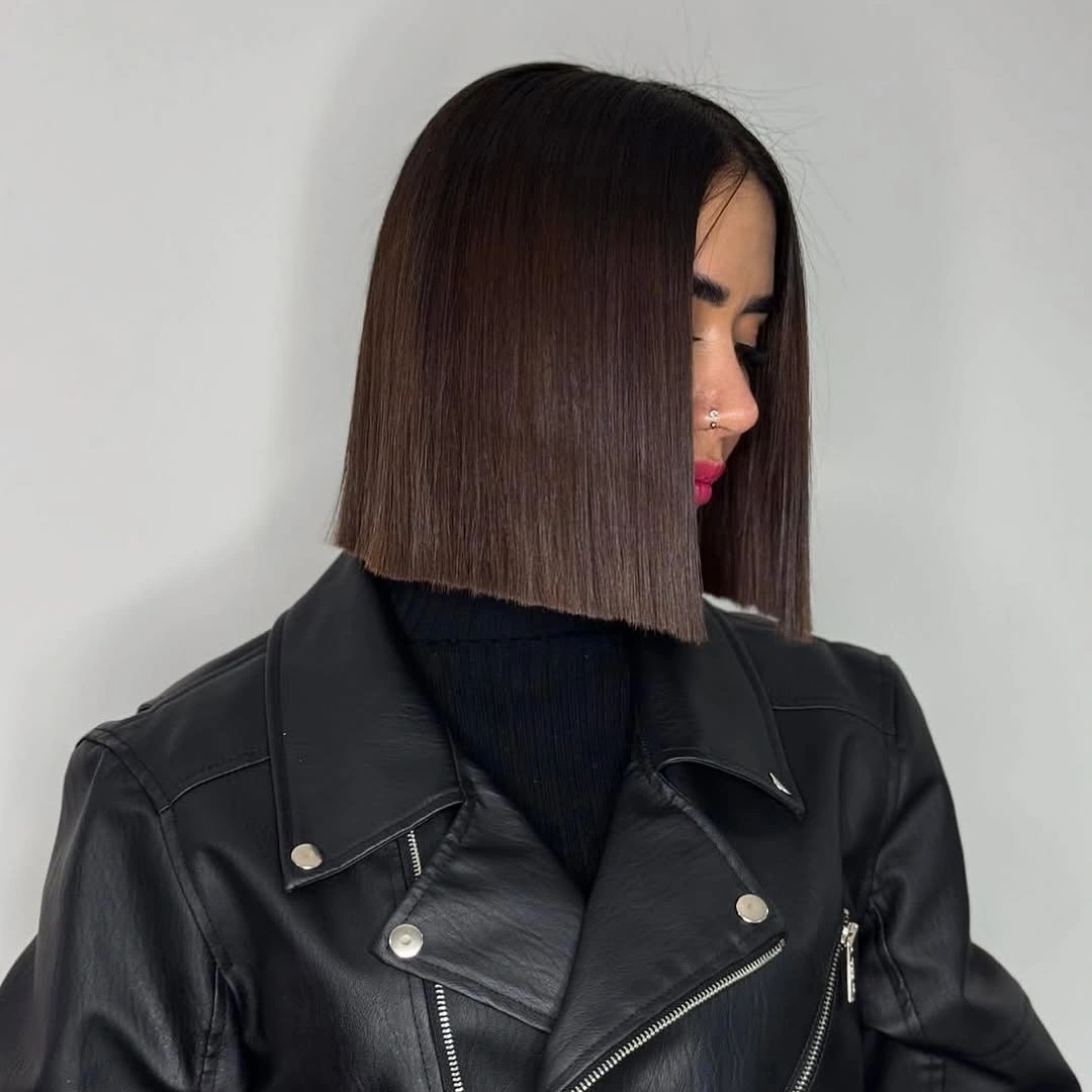 stylish and trendy hairstyles for women over 30 2027 Sharp Brunette Bob With a Sleek Finish
