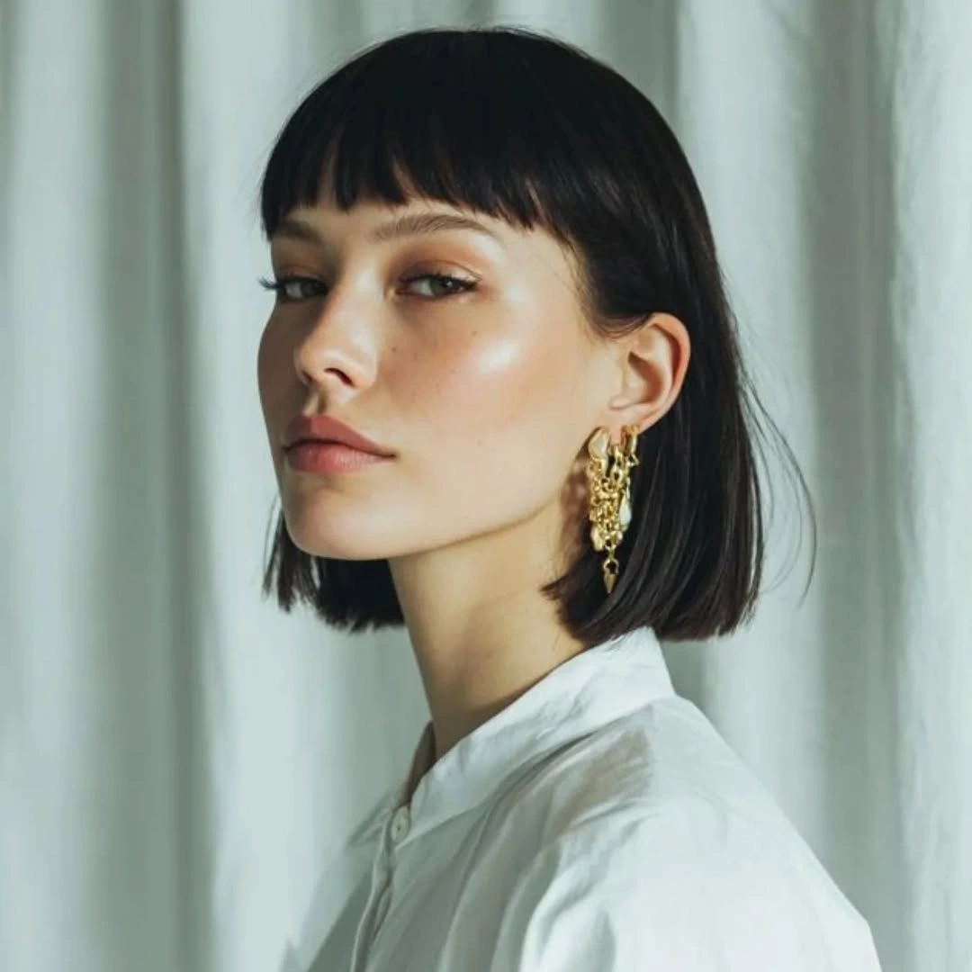 stylish bob with bangs Sleek Black Bob With Micro Bangs