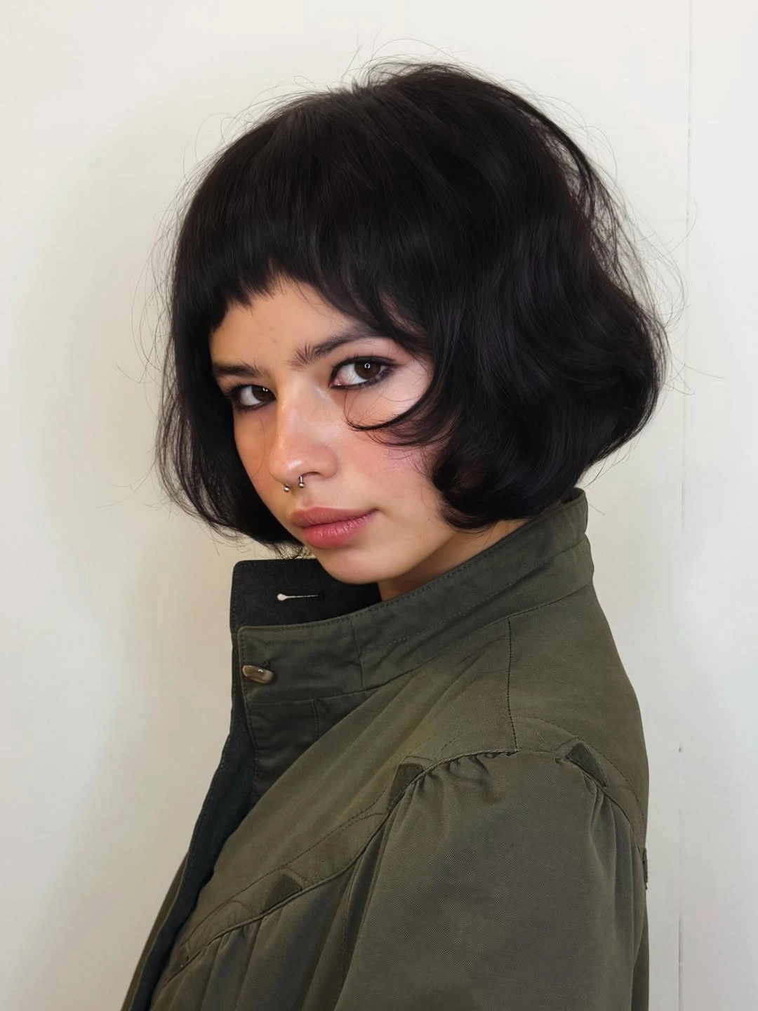 stylish bob with bangs Rounded Shaggy Bob With Full Fringe