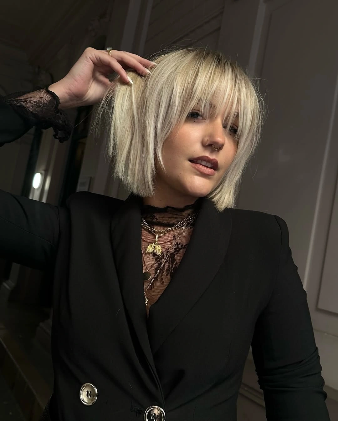 stylish bob with bangs Blonde Bob With Dramatic Fringe