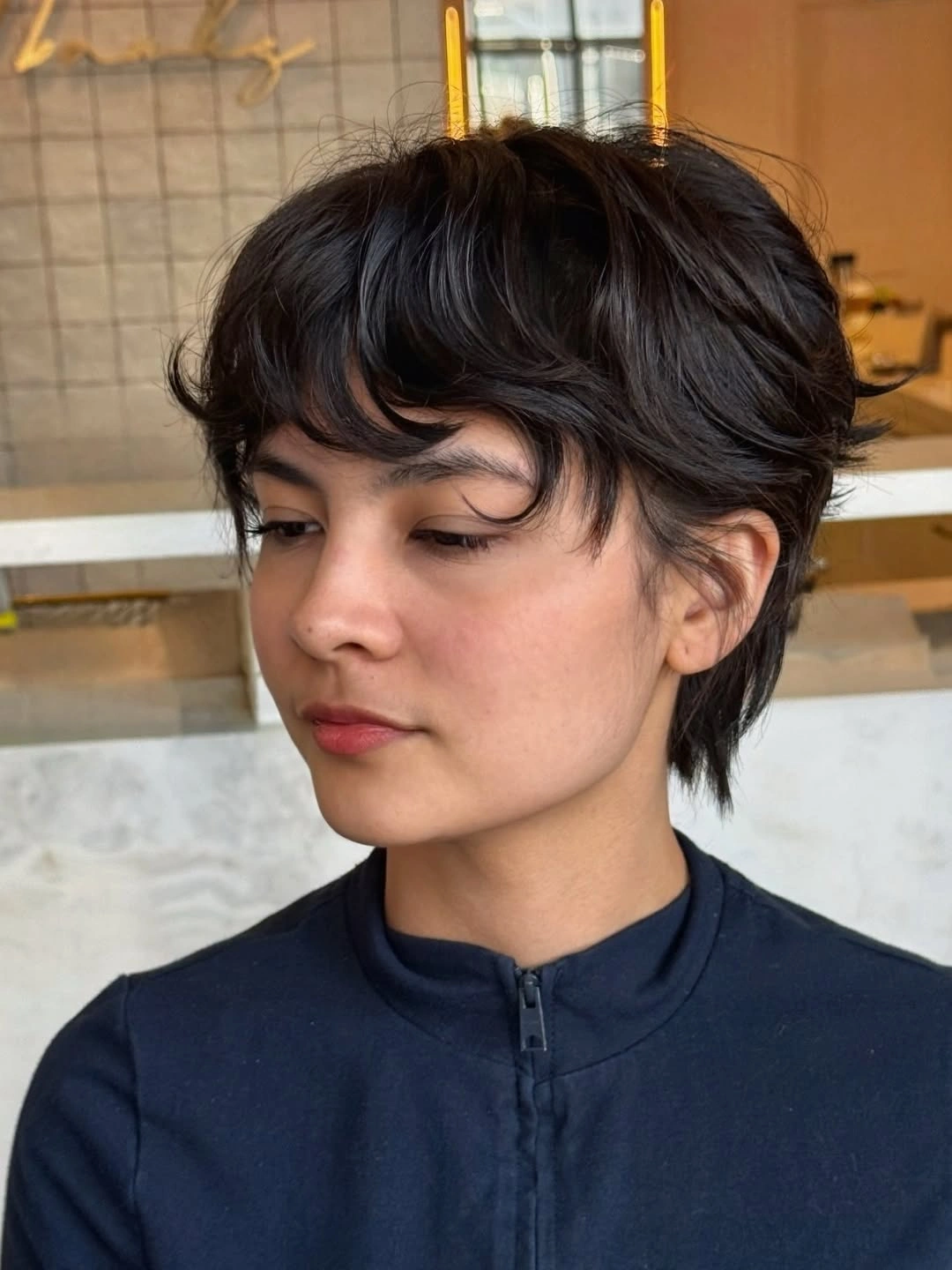 stylish winter haircuts Textured Black Pixie With Soft Movement